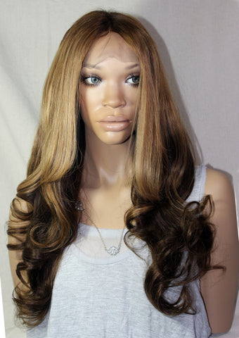 22" Medium Brown Blonde Bayalage Highlights Full Lace Wig