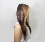 24" 13x6 150% Human Hair Lace Wig Brown Blonde Highlights