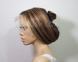 24" 13x6 150% Human Hair Lace Wig Brown Blonde Highlights